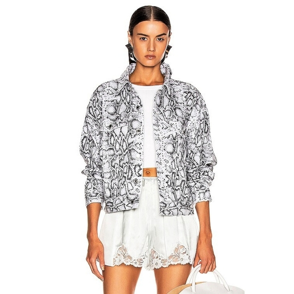 Alexander Wang Game Snake Print Casual Oversized Denim Jacket - Picture 4 of 10